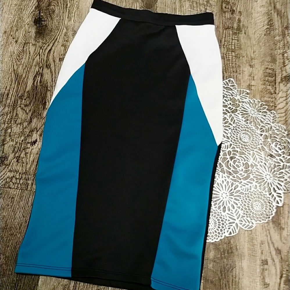 Pencil skirt. Black, white and blue skirt.